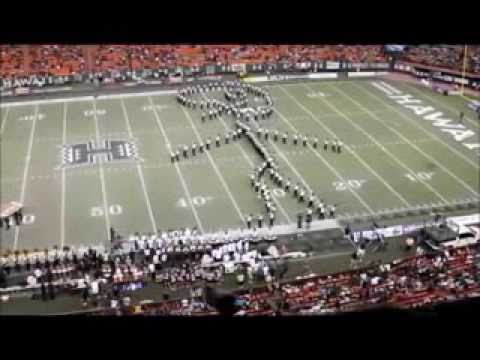 Hawaii marching band formation of a ball being kicked Hawaii marching band formation of a ball being kicked
